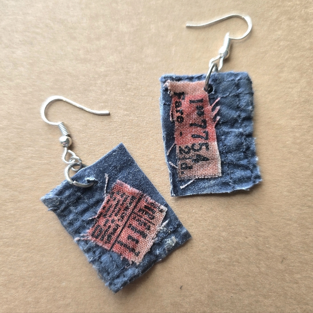 Unique Denim and Pink Fabric Earrings